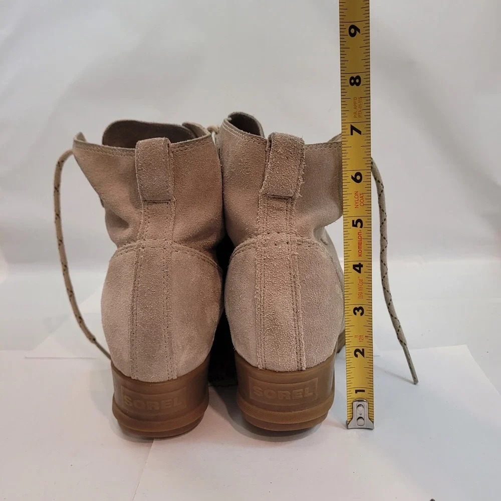 Sorel Evie Sport Lace Leather Boots Womens 9.5 Grey Suede Wedge NL3322-271